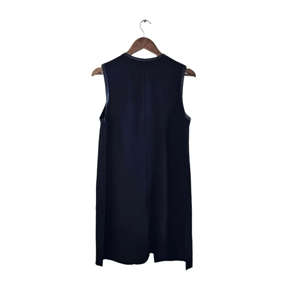 White House Black Market Black Long Vest Faux Leather Accents - Picture 6 of 11